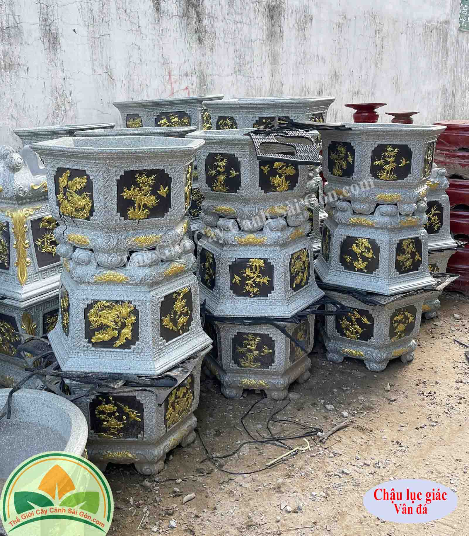 Chậu lục giác vân đá