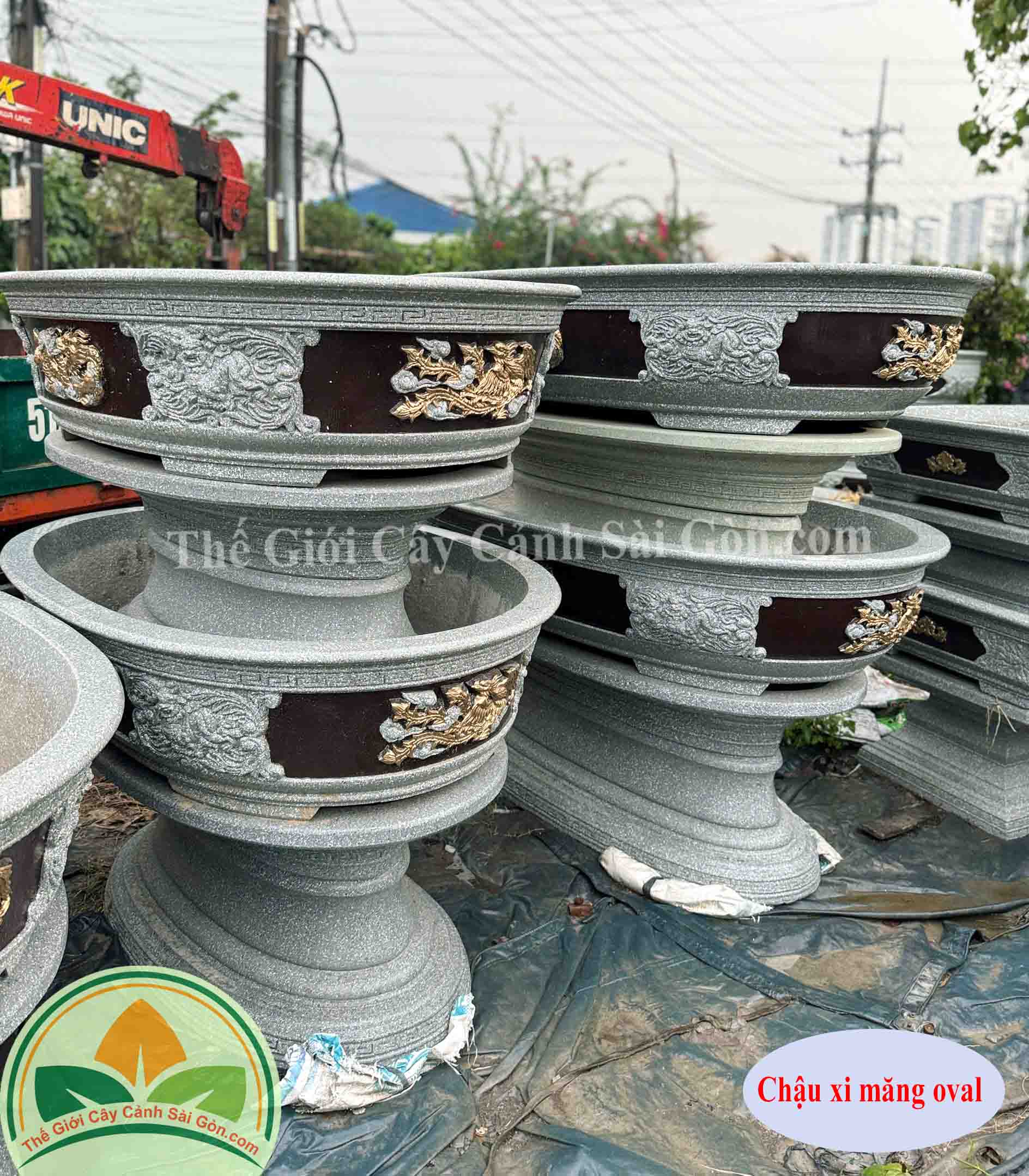 Chậu xi măng oval