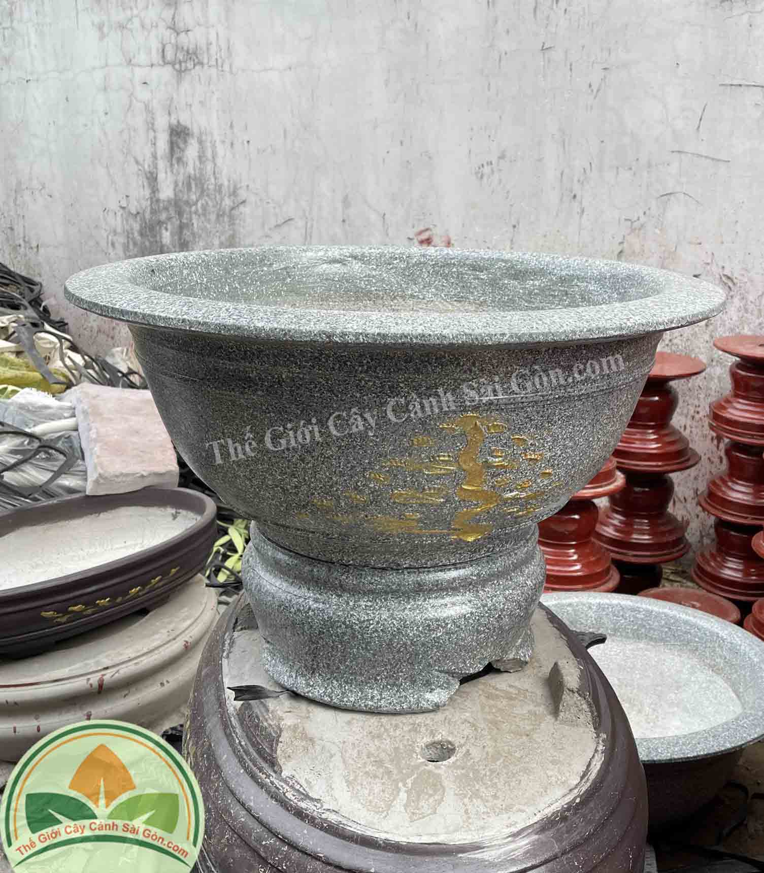 Chậu xi măng tròn trơn giả đá - Thế Giới Cây Cảnh Sài Gòn