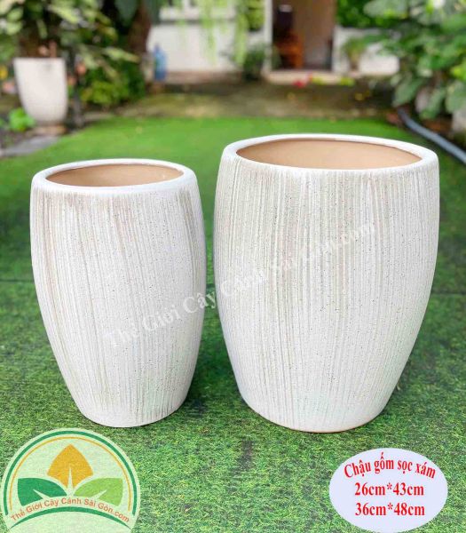 Chậu gốm sọc xám