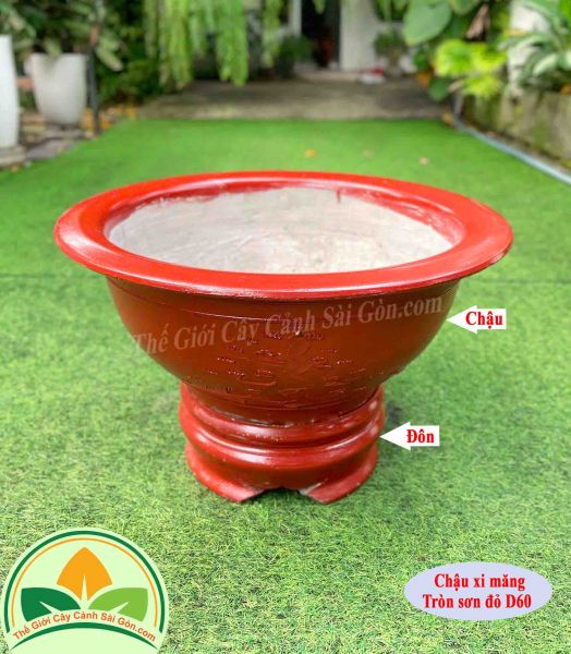 Chậu xi măng tròn sơn đỏ