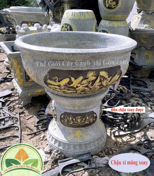 Chậu xi măng xoay bi